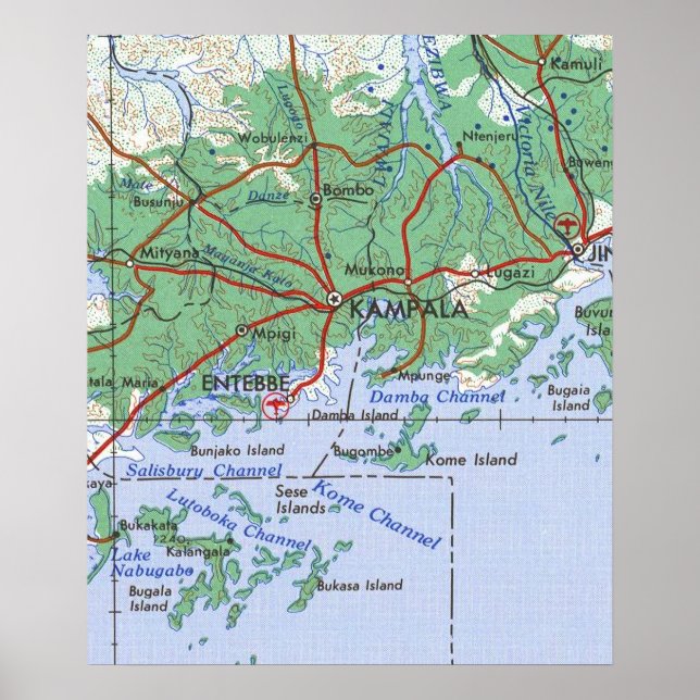 Poster Carte Vintage de Kampala Ouganda (Devant)