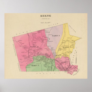 Poster Carte vintage de Keene New Hampshire (1892)