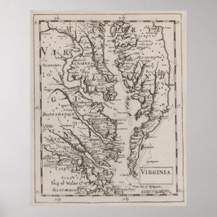 Poster Carte Vintage de la baie de Chesapeake (1681)