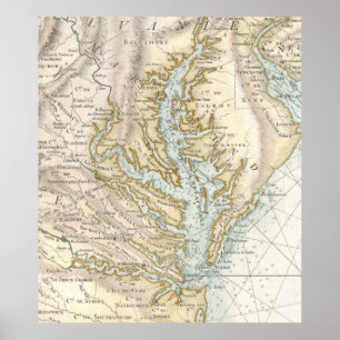 Poster Carte vintage de la baie de chesapeake (1778) 2
