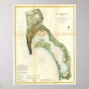 Poster Carte vintage de la baie de San Diego (1857)