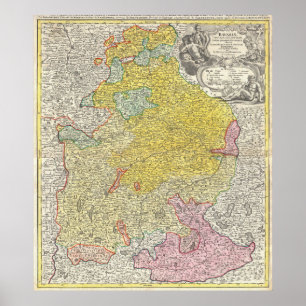 Poster Carte vintage de la Bavière Allemagne (1728)