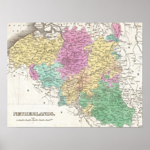Poster Carte vintage de la Belgique (1827)