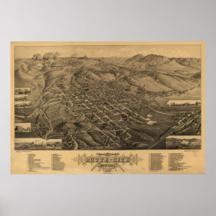 Poster Carte vintage de la Butte Montana (1884)