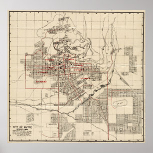 Poster Carte vintage de la Butte Montana (1909)