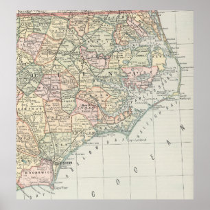 Poster Carte vintage de la Caroline du Nord orientale (18
