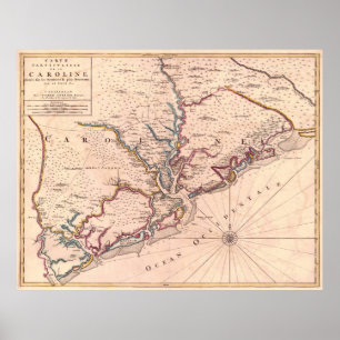 Poster Carte vintage de la Caroline du Sud (1690)