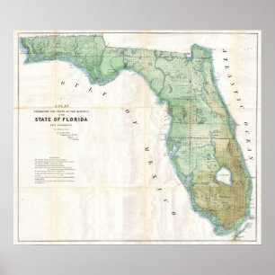 Poster Carte vintage de la Floride, 1853