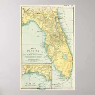 Poster Carte vintage de la Floride (1891)