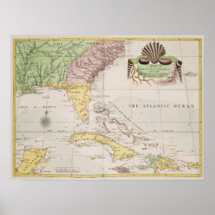 Poster Carte vintage de la Floride et des Bahamas