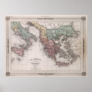 Poster Carte vintage de la Grèce et de l'Italie (1852)