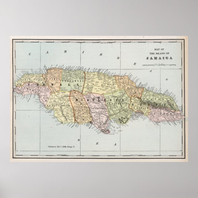 Poster Carte vintage de la Jamaïque (1901) (Devant)