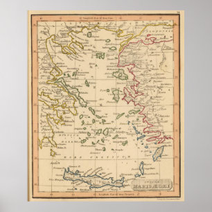 Poster Carte vintage de la mer Égée (1835)