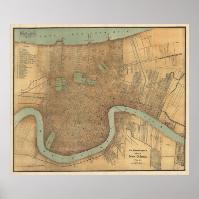 Poster Carte vintage de la Nouvelle-Orléans (1919) (Devant)