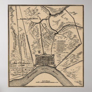 Poster Carte vintage de la Nouvelle-Orléans Louisiane