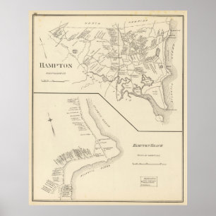 Poster Carte vintage de la plage NH (1892) de Hampton