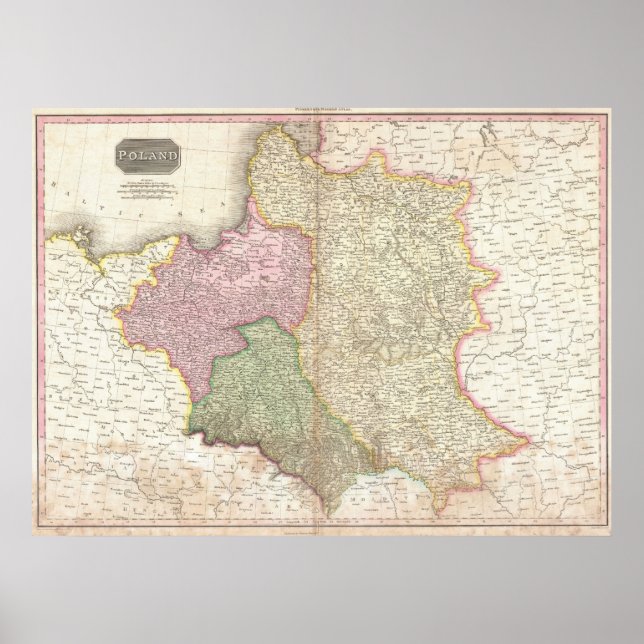 Poster Carte vintage de la Pologne (1818) (Devant)