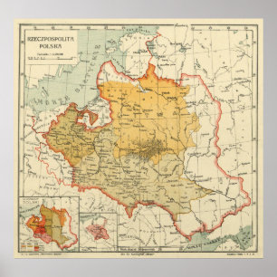 Poster Carte vintage de la Pologne (1921)