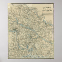 Carte vintage de la région de Richmond Virginia (1