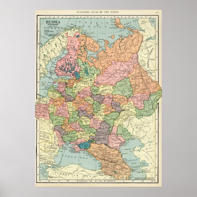 Poster Carte vintage de la Russie (Devant)
