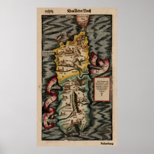 Poster Carte vintage de la Sardaigne Italie (XVIème