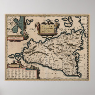 Poster Carte vintage de la Sicile Italie (1619)