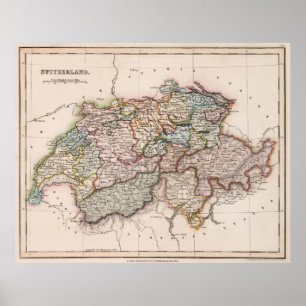 Poster Carte vintage de la Suisse (1832)