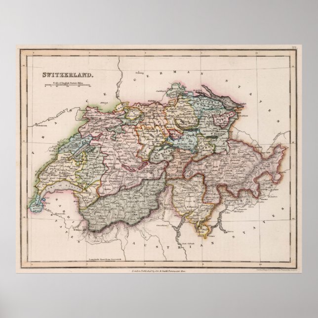 Poster Carte vintage de la Suisse (1832) (Devant)