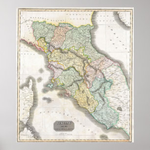 Poster Carte vintage de la Toscane Italie (1814)