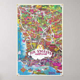 Poster Carte vintage de la ville de Los Angeles en Califo