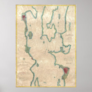 Poster Carte vintage de lac Champlain (1874)