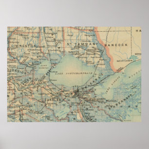Poster Carte vintage de lac Pontchartrain (1896)