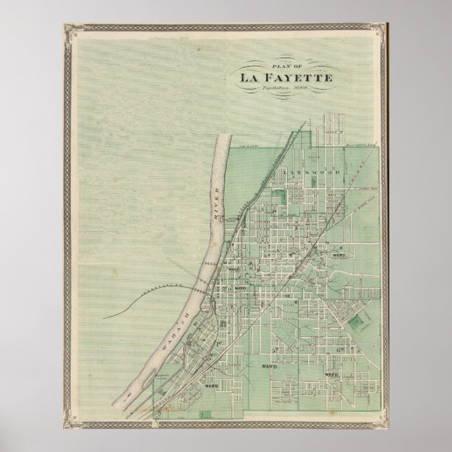 Poster Carte vintage de Lafayette Indiana (1876) (Devant)