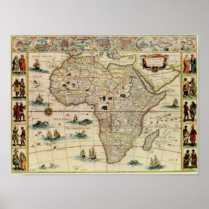 Poster Carte vintage de l'Afrique de 1660's