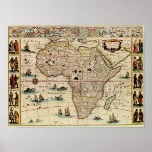 Poster Carte vintage de l'Afrique des années 1660