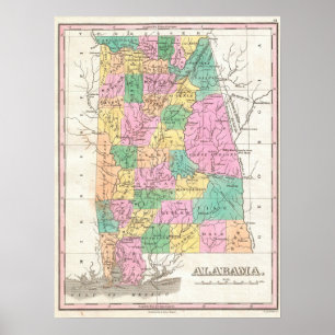 Poster Carte vintage de l'Alabama (1827)