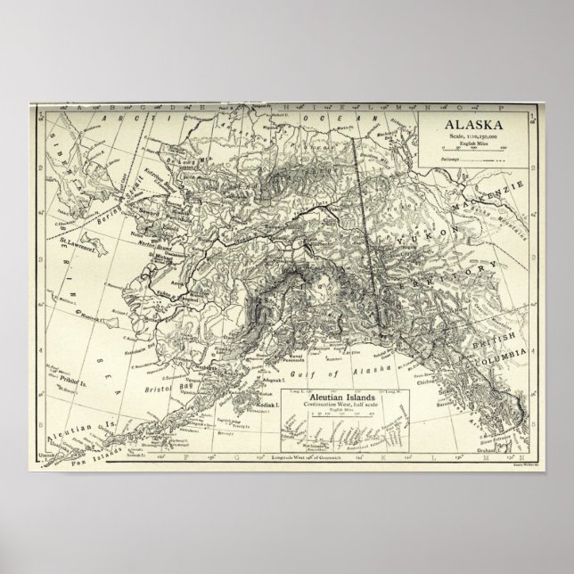 Poster Carte vintage de l'Alaska (Devant)