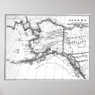 Poster Carte vintage de l'Alaska (1883) BW