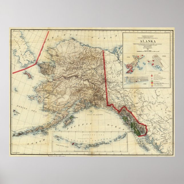 Poster Carte vintage de l'Alaska (1906) (Devant)