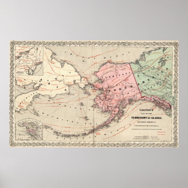 Poster Carte vintage de l'Alaska et de la Russie (1869) (Devant)
