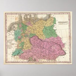 Poster Carte vintage de l'Allemagne (1827)
