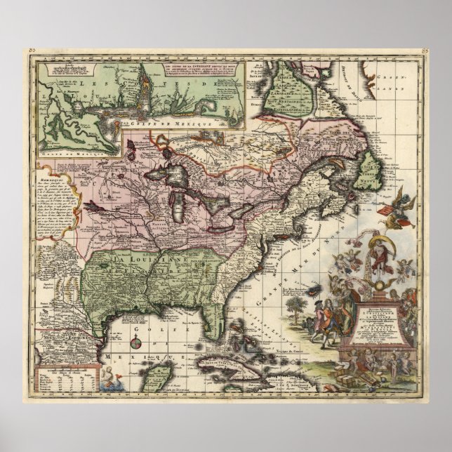 Poster Carte vintage de l'Amérique (1720) (Devant)