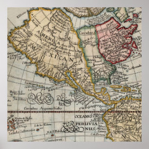 Poster Carte vintage de l'Amérique mexicaine 