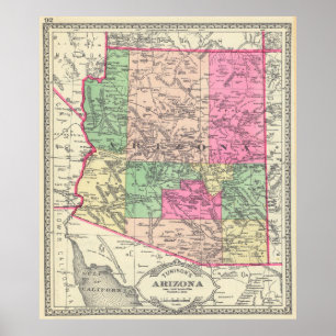 Poster Carte vintage de l'Arizona (1881)