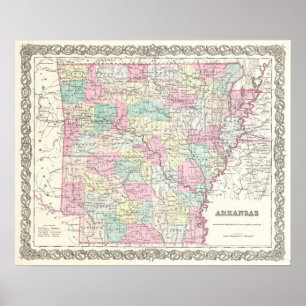 Poster Carte Vintage de l'Arkansas (1855)