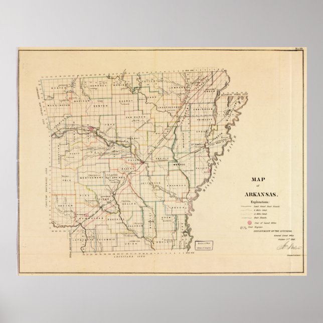 Poster Carte vintage de l'Arkansas (1866) (Devant)