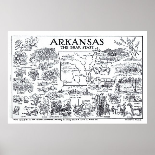 Poster Carte vintage de l'Arkansas (1912) (Devant)