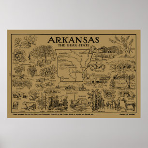 Poster Carte vintage de l'Arkansas (1912) - Tan