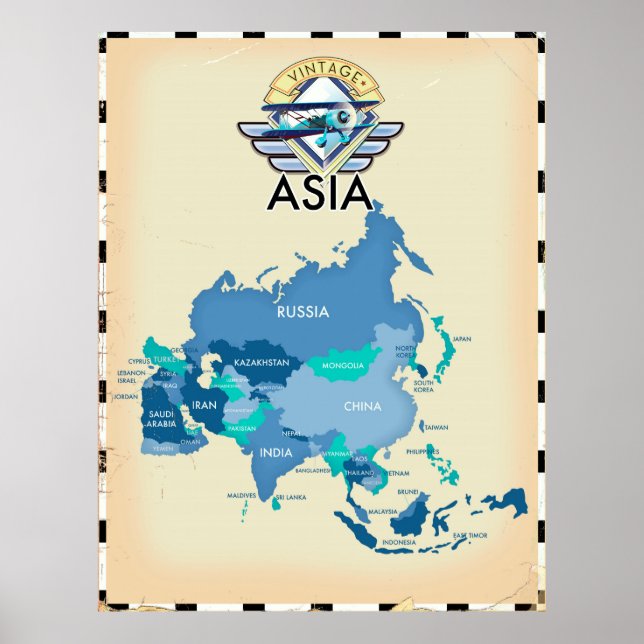 Poster Carte vintage De L'Asie (Devant)