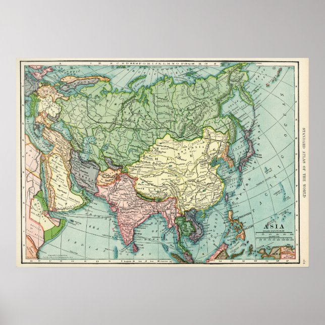 Poster Carte vintage de l'Asie (Devant)